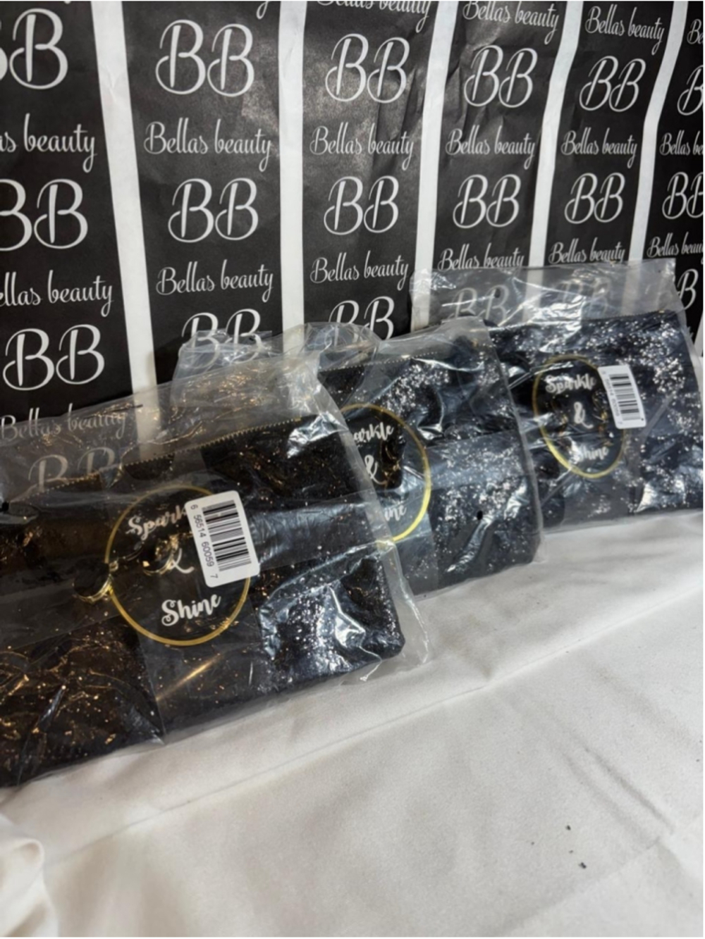 Lot of 3 Sparkle & Shine Black Glitter Pouches w/ Gold Earrings #V71P x9